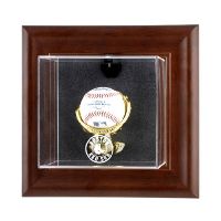 Brown Framed Wall Mounted Single Ball Display Case with MLB Team Logo
