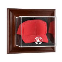 Brown Framed Wall Mounted Cap Display Case with MLB Team Logo