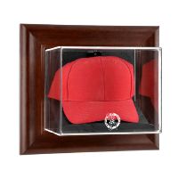 Brown Framed Wall Mounted Cap Display Case with NBA Team Logo