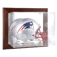 Brown Framed Wall Mounted Helmet Display Case with NFL Team Logo