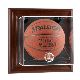 Brown Framed Wall Mounted Basketball Display Case with NBA Team Logo