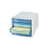 Four-Drawer Organizer, 11.5"W x 14.25"D x 9"H, Blue Drawers, Gray Finish