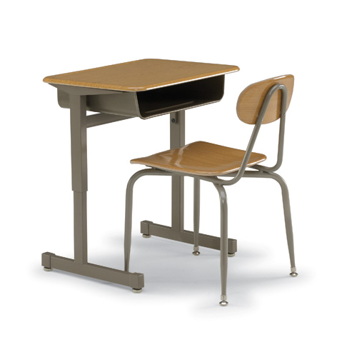 18D x 24W x 22-30H Silhouette Student Desk with Hard Plastic Top - Cherry Top/Black Frame
