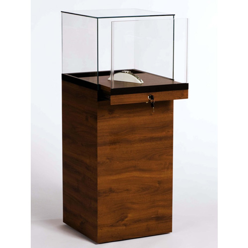 GL137 Wood Veneer Pedestal Display Case with Glass Top