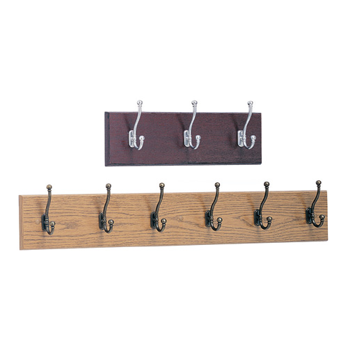 Safco 6-Hook Wood Wall Rack - 6 Hooks - Wood - Oak, Brass - 1 Each