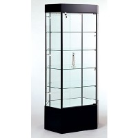 GL104 Wood Veneer Stretched Hexagonal Tower Display Case