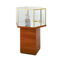 GL115 Wood Veneer Hexagonal Free Standing Jewelry Display Case